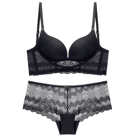 Lencería Sexy De Encaje Para Mujer Sin Aro Sujetador Push Up Y Bragas Poliamida Sin Costuras Invisible Espalda En U