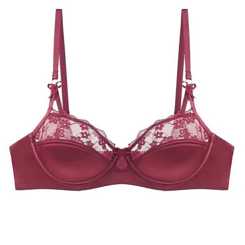 Damen Französisch Sexy Spitze BH Bügel Minimierer Dünner Cup Lingerie Floral Satin Spleiß Unterwäsche Mit Schleifen-Dekor