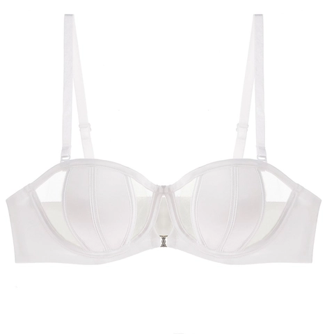 Franse Stijl Satijnen Sexy Beha Voor Dames Halve Cup Met Beugel Minimizer Lingerie Dunne Naadloze Strapless Mesh Beha Top