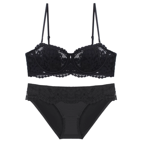 Set Reggiseno E Mutandine In Pizzo Sexy Francese Da Donna In Cotone Sottile Coppa 1/2 Push Up Lingerie Con Ferretto E Imbottitura
