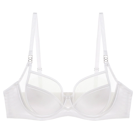 Sujetador de Malla Delgada Estilo Francés Sexy para Mujer Minimizer Con Aros Satén Patchwork Tirantes Ajustables Transpirable