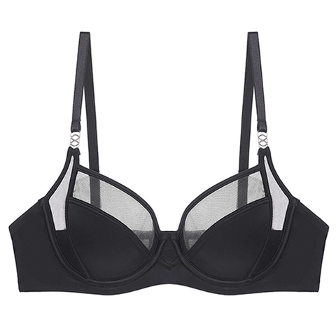 Sujetador de Malla Delgada Estilo Francés Sexy para Mujer Minimizer Con Aros Satén Patchwork Tirantes Ajustables Transpirable