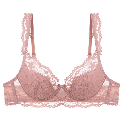 Women French Sexy Lace Bra Thin Push Up Floral Embroidery With Underwire Bow Comfortable Lingerie Bra