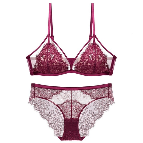 Sujetador Y Bragas De Encaje De Pestañas Sexy Francés Para Mujeres Sin Aros Copa Triangular De Algodón Delgado Lencería Transpirable Cómodo Ropa Interior Sujetador Y Bragas