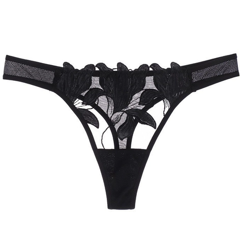 Sexy French Style Women Embroidery Lace G-String Breathable Mesh Patchwork Low Waist Thong Floral Applique Lingerie Panties