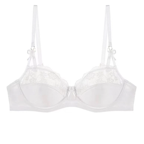 Sujetador Sexy de Encaje y Satén de Estilo Francés para Mujer Copa Delgada Push Up con Aros Lencería Decoración Lazo