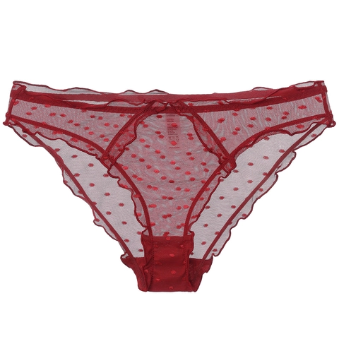 Mutandine in Pizzo a Rete Ultrasottili Sexy per Donna Pois Volant a Vita Bassa Traspiranti Tassello in Cotone Lingerie