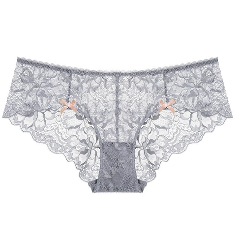 Damen Sexy Spitze Unterhosen Niedrige Taille Atmungsaktiv Blumen Ausschnitt Slips Mit Satin Schleife Französischer Stil Unterwäsche