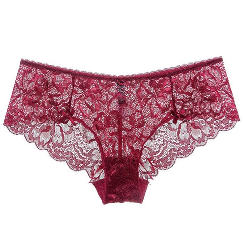 Damen Sexy Spitze Unterhosen Niedrige Taille Atmungsaktiv Blumen Ausschnitt Slips Mit Satin Schleife Französischer Stil Unterwäsche