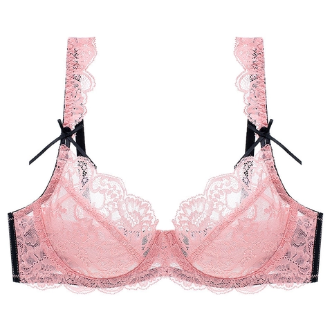 Soutien-gorge Femme Sexy Ultra-fin en Dentelle Florale Respirant Minimiseur Lingerie Avec Nœud Style Vintage Français