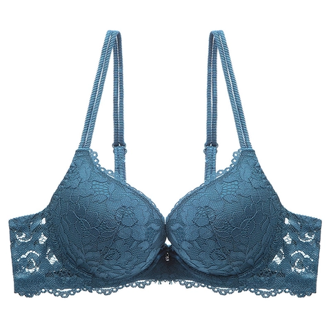 Sujetador Push Up de Encaje Floral Sexy para Mujer con Aros Tirantes Dobles Ajustables Transpirable Acolchado Elegante Bordado