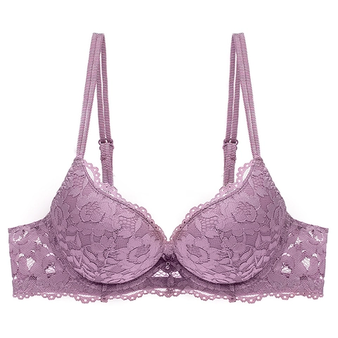Conjunto de Sujetador y Bragas de Encaje Floral Sexy para Mujer Push Up Con Aros Lencería Acolchada Bordado Lazo