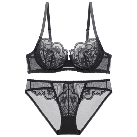 Biancheria Intima Sexy in Pizzo da Donna Reggiseno E Mutandine Ricamo Floreale Trasparente Ultrasottile con Ferretto