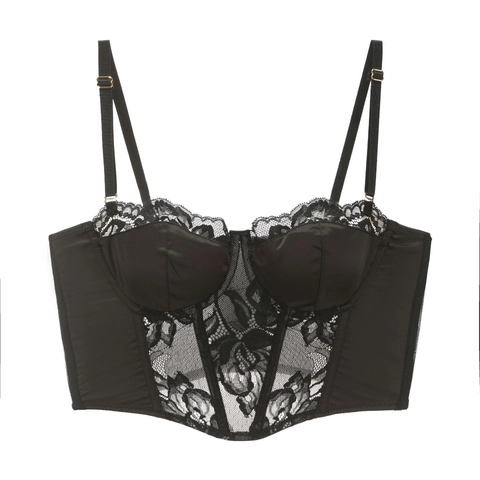 Französischer Stil Spitze Bustier Korsett Top Sexy Fischgräten Lingerie Polyamid Satin Push Up BH Top Damen