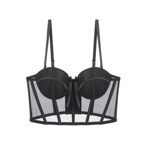 Sujetador Bustier Sexy Francés Para Mujer Con Aro Y Soporte De Corsé Lencería De Malla Push Up Top Largo De Sujetador