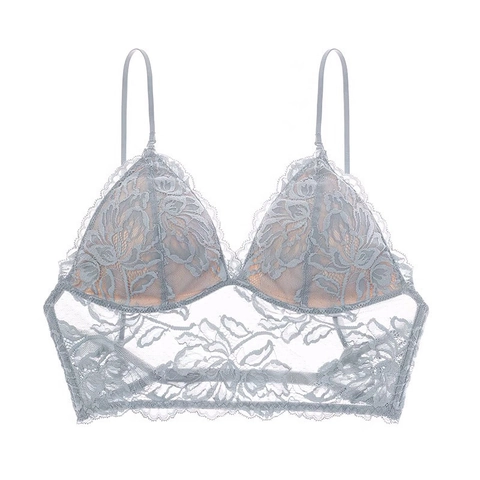 Bralette in Pizzo Sexy Francese Senza Ferretto Reggiseno Coppa Triangolo Scollo V Senza Schiena Canotta Top per Donna Intimo Ricamato