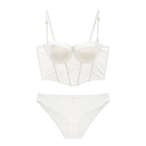 Sujetador Bustier De Satén Y Encaje Francés Y Bragas Push Up Corsé Top Para Mujer Lencería Sexy Floral De Lujo