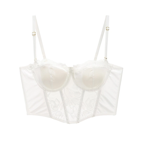 Französischer Stil Spitze Bustier Korsett Top Sexy Fischgräten Lingerie Polyamid Satin Push Up BH Top Damen