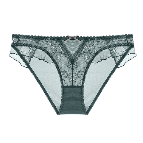 Culottes en Dentelle Française Sexy pour Femmes Slips en Maille Transparente Taille Basse Avec Nœud Volants Femme