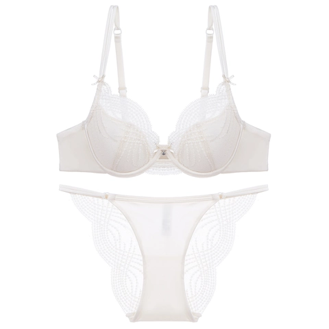 Dames Franse Kant Strass BH en Slip Top And Bottom Lingerieset Elegant met Beugel Dunne Voorgevormde Cup