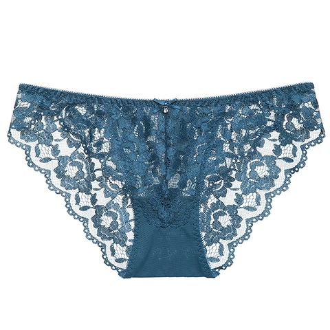 Bragas de Encaje Sexy para Mujer Transparentes Cintura Baja Braguitas Bordado Floral Entrepierna Algodón Lazo Strass