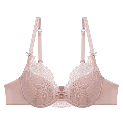 Women Sexy Lace French Style Thin Mold Cup Underwire Bra Large Bust Minimizer Anti-Sagging Bow Rhinestone Pendant Brassiere