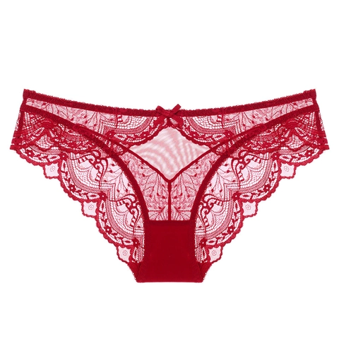 Women Sexy Lace Mesh Panties With Cotton Crotch Breathable Low Waist Floral Briefs Bow Decor Comfortable Lingerie Underwear