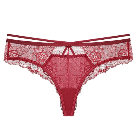 Franse Sexy Lage Taille Kant String Voor Dames Ademend Opengewerkt Bandjes Onderbroek Bloemen Lingerie Met Strik