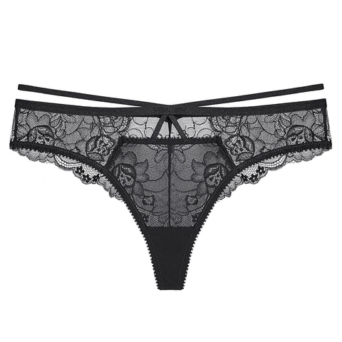 Franse Sexy Lage Taille Kant String Voor Dames Ademend Opengewerkt Bandjes Onderbroek Bloemen Lingerie Met Strik