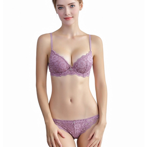 Women Sexy French Lace Bra and Panty Set Push Up Underwire Embroidery Floral Lingerie Set Elegant Breathable Padded Underwear Set