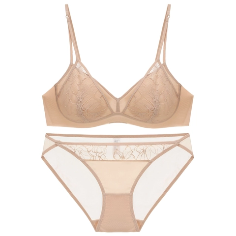 Sexy Französische Spitze Lingerie-Set Drahtlos Dünne Geformte Tasse Farbblock Floral BH Und Höschen Set Atmungsaktive Unterwäsche
