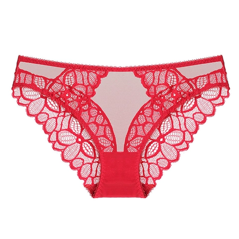 Culottes en Dentelle Sexy pour Femmes Transparentes Florales Ajourées Respirantes Taille Basse avec Entrejambe en Pur Coton