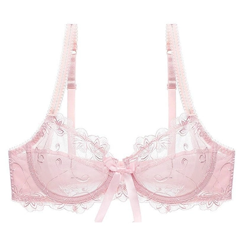 Women Sexy Lace Embroidery Bra Ultra Thin Mesh 3/4 Cup Underwired Bralette Breathable Large Bust Minimizer Lingerie Top