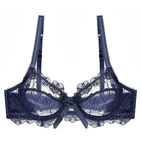 Women Sexy Lace Embroidery Bra Ultra Thin Mesh 3/4 Cup Underwired Bralette Breathable Large Bust Minimizer Lingerie Top