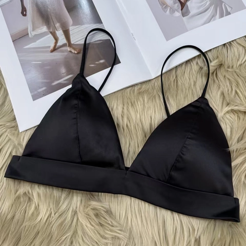 Sujetador de Satén Estilo Francés para Mujer Sexy Tirantes Finos Sin Aros Copa Triangular Leopardo Cebra Estampado Bralette Lingerie