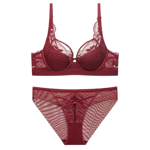 Sexy French Lace Lingerie For Women Thin Cup Embroidery Bra And Panty Underwire Push Up Intimates Underwear Apparel