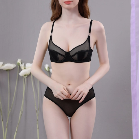 Women Sexy Lingerie Mesh Bra And Panty Underwire Ultra Thin Transparent Breathable Clothing For Ladies Sexy Style
