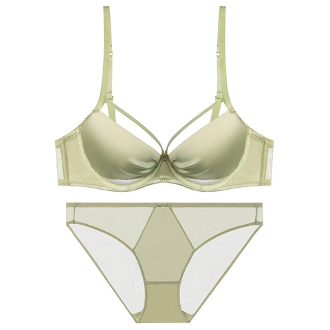 French Sexy Seamless Satin Underwire Bra And Panty With Caged Strap Detail Ultra Thin Breathable Push Up Lingerie For Women