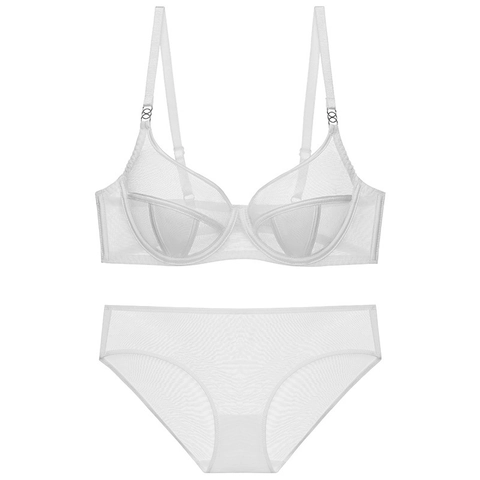 Sexy Ultra-Thin Mesh Sheer Lingerie Bra Set For Women Transparent Wired Lingerie Underwear Top And Bottom Set