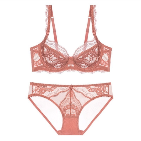 Mujer Sexy Encaje Bordado Floral Sujetador Y Braga Lencería Con Aro Ultra Delgado Borde Festoneado Transpirable