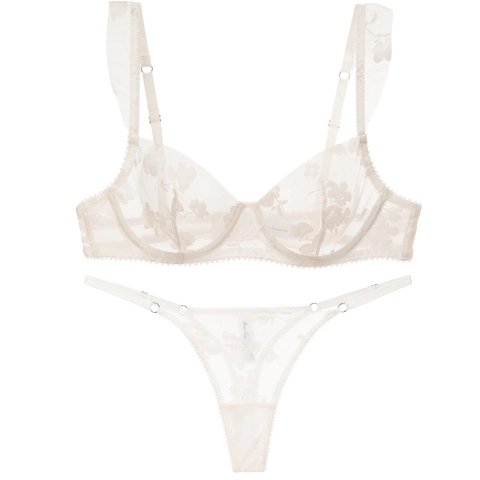 Damen Französisch Blumen Stickerei Lingerie Mit Bügel Ultradünne Netz BH Und Slip Minimierer Unterwäsche Für Damen