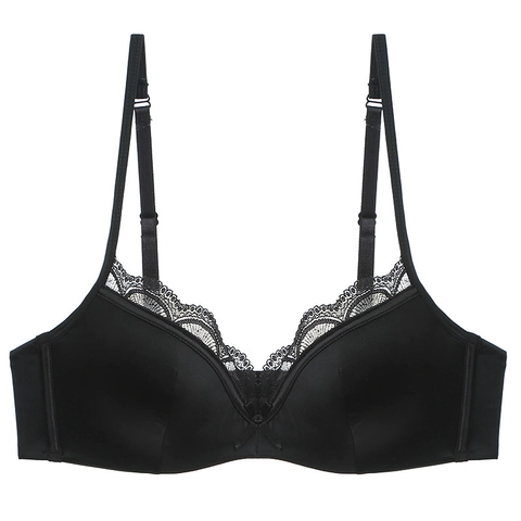 Damen Sexy Französischer Stil Dünner Glänzender Satin BH Mit Spitzenkante Blumenmuster Schleifen Dekor Bügel Everyday BH