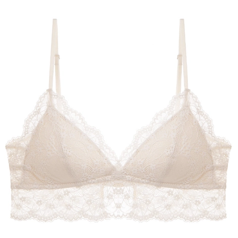 Bralette de Encaje Sexy Estilo Francés Copa Triangular Sin Aros Sujetador Delgado Para Mujer Diario Cómodo Transpirable Lencería