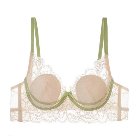 Soutien-gorge Sexy en Dentelle Florale Style Français Bonnet Oreille de Lapin Mince avec Armatures Lingerie Femme Confortable