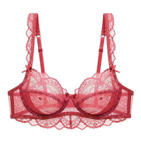 Dames Franse Stijl Ultradunne Transparante Kant Beha Sexy Met Beugel Bloemenpatroon Ademende Minimizer Lingerie