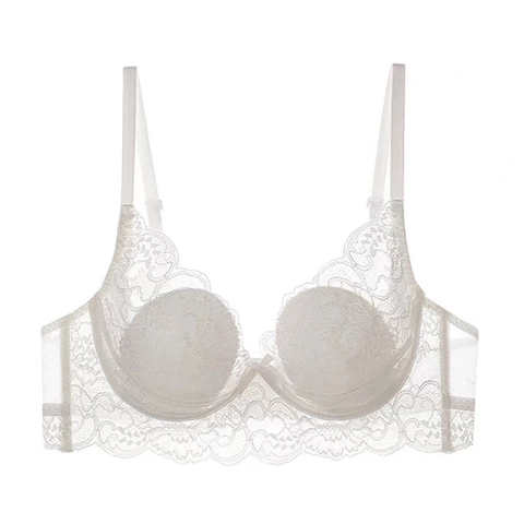 Soutien-gorge Sexy en Dentelle Florale Style Français Bonnet Oreille de Lapin Mince avec Armatures Lingerie Femme Confortable
