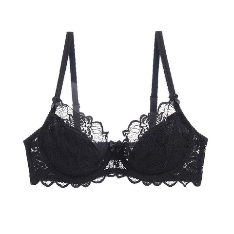 Sujetador Sexy de Encaje Floral Ultrafino para Mujer Tallas Grandes Lencería Transparente con Aros para Pecho Grande Cómodo