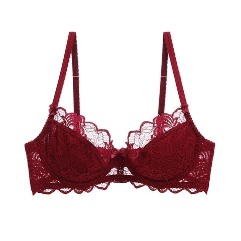 Sujetador Sexy de Encaje Floral Ultrafino para Mujer Tallas Grandes Lencería Transparente con Aros para Pecho Grande Cómodo