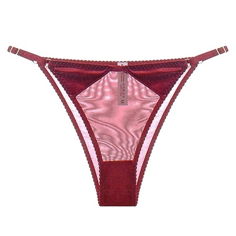 Sexy Women Velvet Mesh Splicing Thong Adjustable Side Straps Low Waist T-Back Breathable Cotton Crotch Lingerie Panties