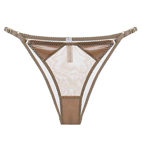 Sexy Women Velvet Mesh Splicing Thong Adjustable Side Straps Low Waist T-Back Breathable Cotton Crotch Lingerie Panties